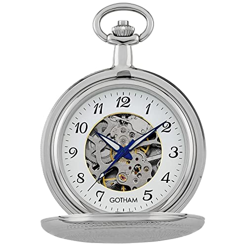 Gotham Men's Silver-Tone 17 Jewel Mechanical Double Cover Pocket Watch # GWC14051SA