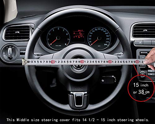 Rueesh Steering Wheel Cover Anti-Slip Microfiber Leather Matte Finish For Auto Car Universal 15 Inch Embossing Pattern Red Line #TOP5