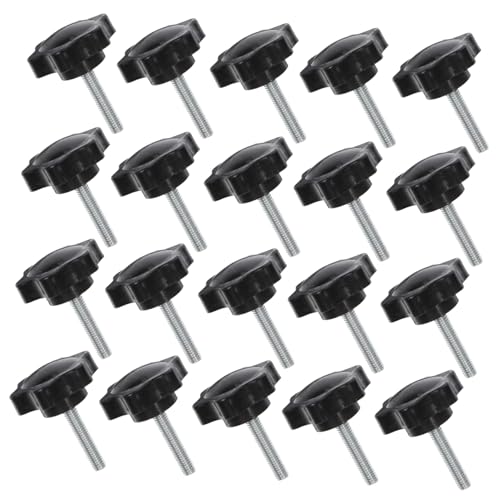 CIYODO 20pcs Handle Clamping Knob Spicket Knob with Screw Threaded Knobs Thread Clamping Knob Star Knobs Hex Bolts and Washer Bolt Knob Star Knob Knurled T Track Bolts Black Carbon Steel