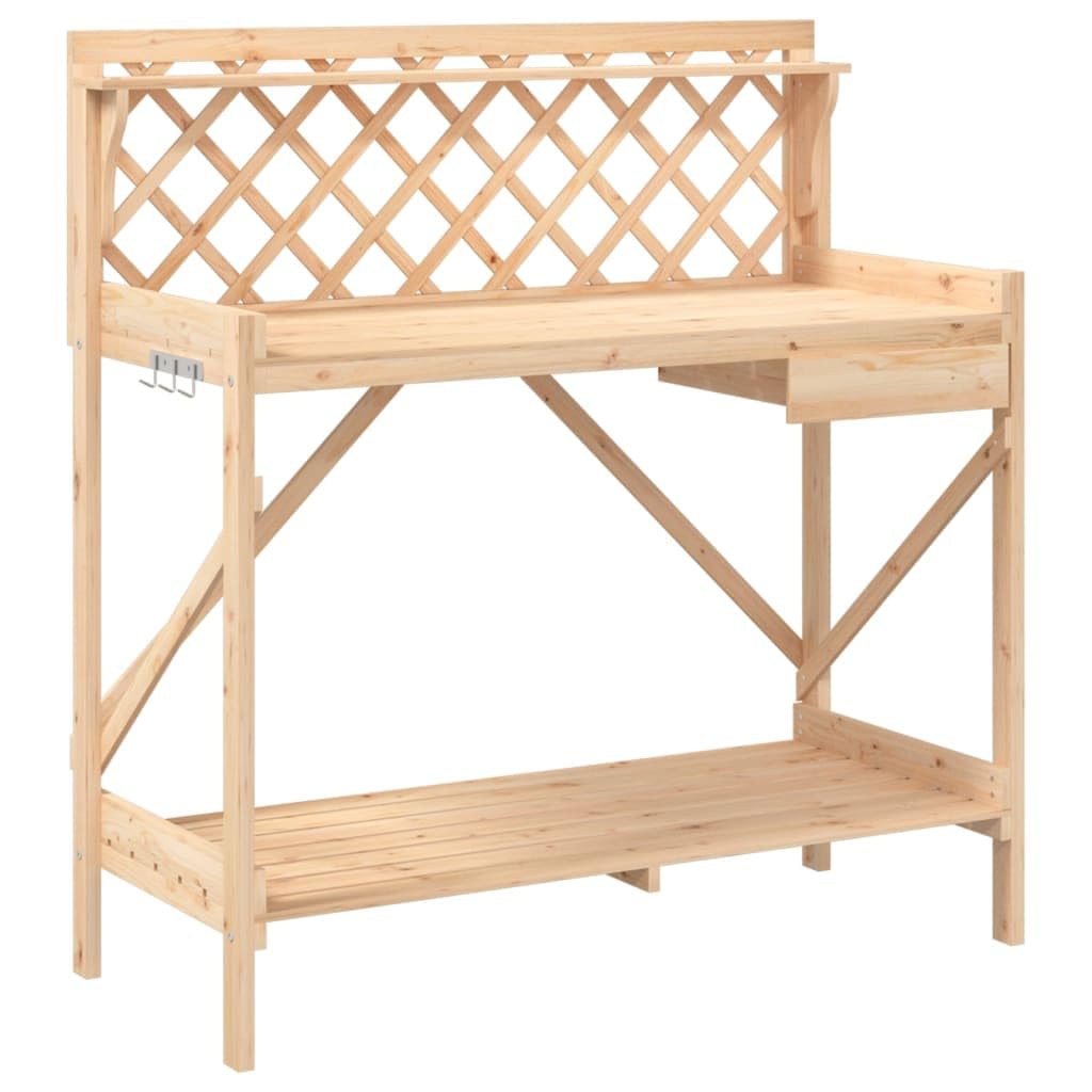 vidaXL Potting Bench with Trellis, Plant Stand for Potted Plants, Potting Table for Indoor Outdoor Home Garden Terrace, Solid Wood Fir