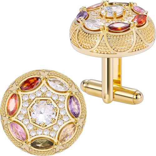 HAWSON Cuff Links Mens with Crystal, Gift Box Packed, Mens Jewelry or Accessories, Gold Cufflinks for Men,Suit for Men's Black Dress Shirt,Wedding Ceremony Business metting, Birthday Anniversary