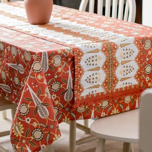 Image of THE YARD HOUSE Wipeable & Anti-Slip Cotton Table Cover for Family Dining, Party. Protects Against Spills, Scratches, Damages (Spicekeepers Dream, 60 x 90 inch (Rectangle))
