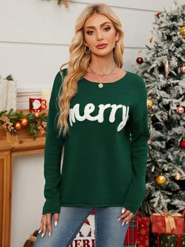 Women Merry Christmas Sweater Long Sleeve Xmas Knitted Top Funny Holiday Graphic Pullover Tops 2024 Trendy2