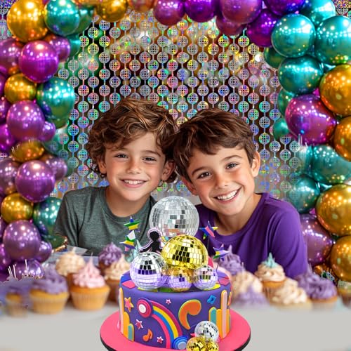 Image of 2 Packs Disco Ball Foil Curtain, Silver Glitter Metallic Backdrop for Birthday, Wedding, Baby Shower, Bachelorette, 70s 80s 90s Theme Party, Disco Party Decorations Supplies