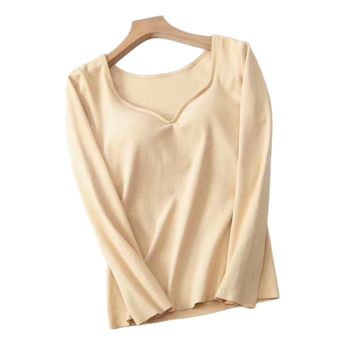 Maglia Termica Biancheria Termici Senza Cuciture A Maniche Lunghe da Donna con Cuscinetti Toracici-Cachi-m