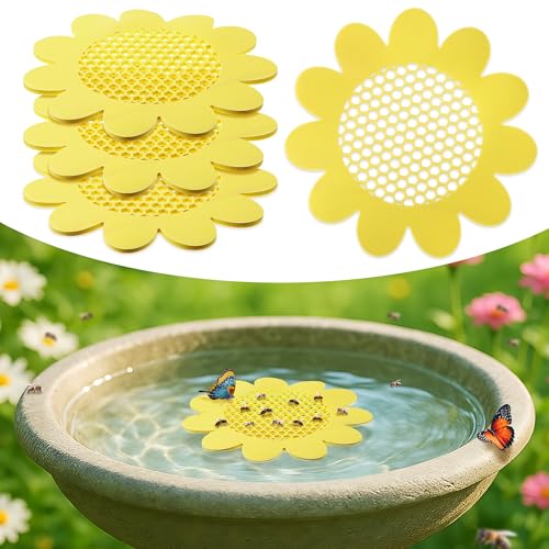 Enhon 4 Pack Bee Watering Station 8.5 inch Sunflower Floating Bee Island Butterfly Feeder Pontoon Watering Station for Butterfly Insect Feeding Bath and Outdoors Garden Decor