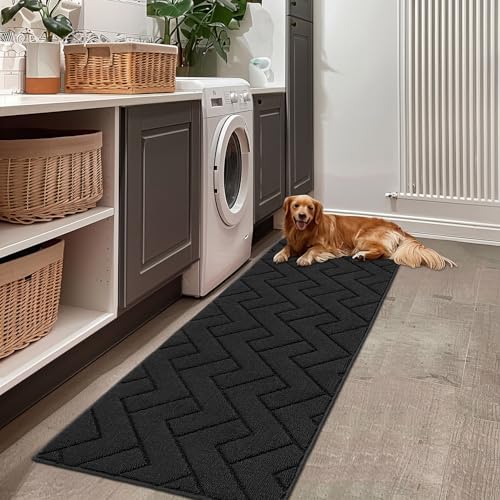 Image of hicorfe Dirt Trapper Door Mat 24 inchx71 inch,Non-Slip Backing Front Back Indoor Doormat,Washable Welcome Inside Entrance Mat,Low Profile Stain Resistant Absorbent Floor Mats for Entryway