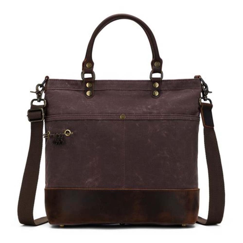Della Q Canvas Water-Resistant Tote for Knitting or Crocheting Projects, Leather, Cocoa, 38cm x 34cm x 12cm