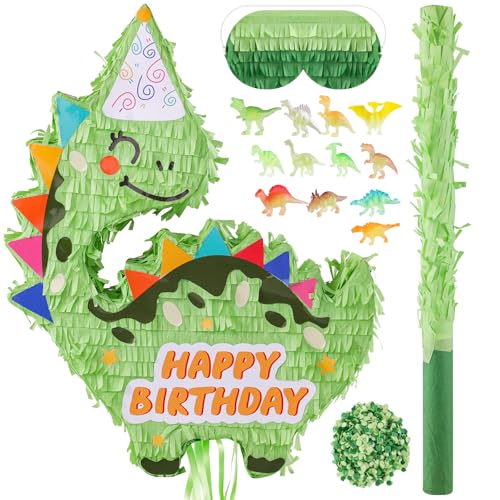 VinTS Dinosaur Piñata Large Kids Dino Piñata Birthday decorations with Blindfold Bat for Boys Girls Birthday Party Dinosaur Themed Party Game Activity Decor(16.5x13x3.15in)