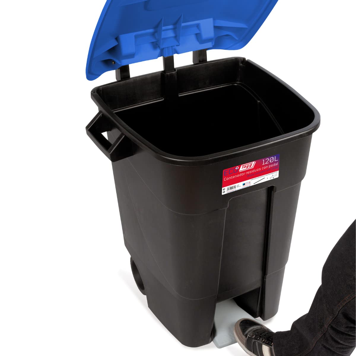 TAYG Poubelle avec pédale et roue couvercle bleu 120 L