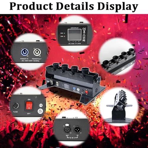 Máquina lanzadora de confeti - Cañón de confeti eléctrico de 4 cabezales con DMX512 y control remoto para bodas, discotecas, espectáculos, clubes y fiestas en el escenario