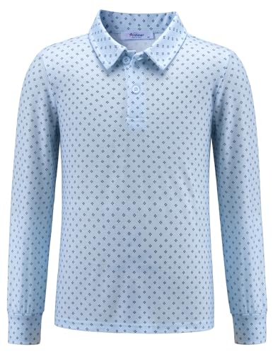 Arshiner Boys Long Sleeve Polo Shirt Performance School Uniform Pique Button Closure Shirt Blue and Black 4-5 Years
