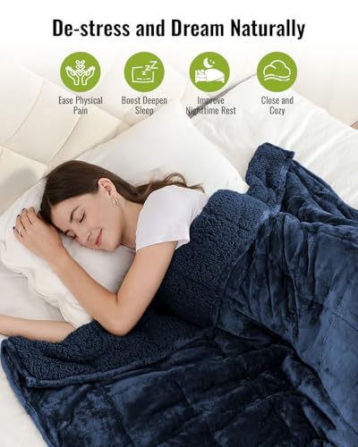 Uttermara Sherpa Fleece Weighted Blanket 15 lbs for Adult, Unicolor Ultra-Soft Fleece and Sherpa, Dual Sided Cozy Plush Blanket for Sofa Bed, 60 x 80 inches, Navy Blue