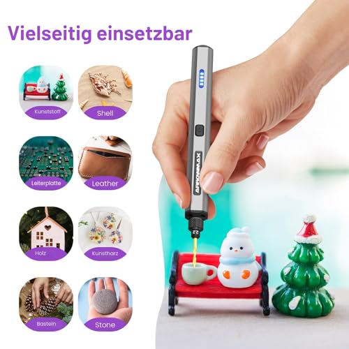 ARROWMAX Mini-Bohrstift, 13-in-1 mit Aluminiumgehäuse, wiederaufladbar, 900 U/min, Handbohrer-Set, 10 HSS-Bits, DIY, Holz, Schmuckherstellung (SDS MINI)