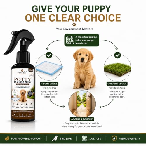 Image of VetSafe Potty Training Spray for Dogs & Puppies, 200 ml | Puppy Toilet Training Aid for Pee & Poop | Helps Guide Pets to a Designated Spot | Indoor & Outdoor Use | Alcohol-Free