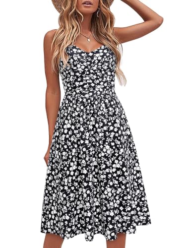 Image of YATHON Casual Dresses for Women Sleeveless Cotton Summer Beach Dress A Line Spaghetti Strap Sundresses with Pockets