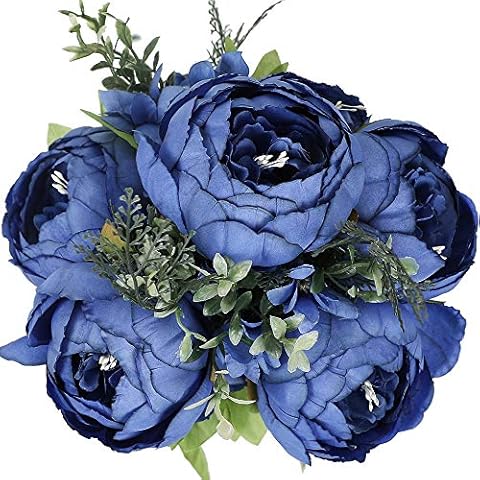 Floralsecret Artificial Silk Peony Bouquet Flowers Arrangement Room Decor Vintage Wedding Centerpiece Navy Blue Cover