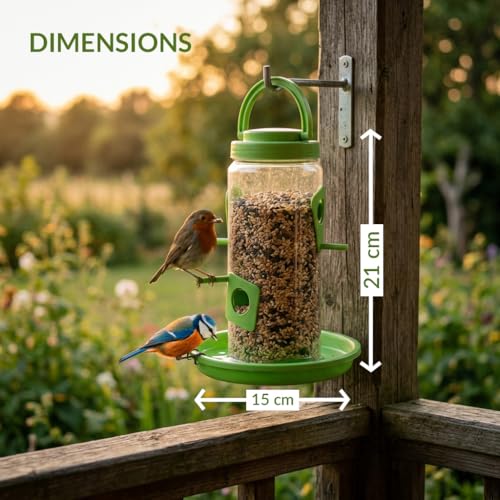 Image of TrustBasket 4-Way Bird Feeder | Transparent Plastic Hanging & Standing Feeder | 21x15x9 cm | 4 Feeding Ports with Perches | Auto Seed Dispensing Tray for Garden & Balcony