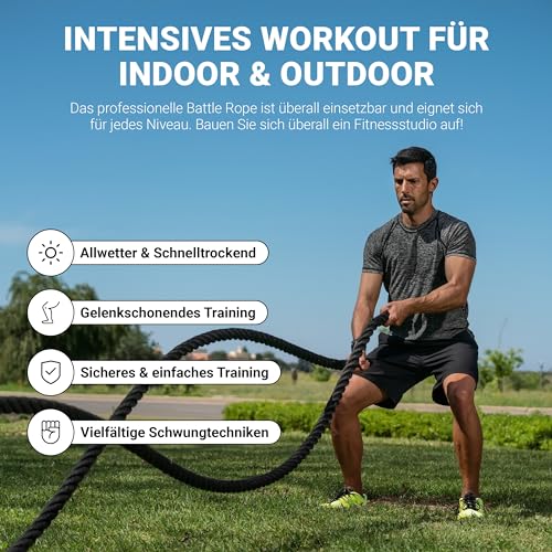 MSPORTS Battle Rope Professional Studio kwaliteit | Lengte: 15 m | Diameter: 5 cm | Trainingskabel Sporttouw slagkabel Fitness Tau slangtouw vliegtouw - Afbeelding 6