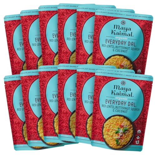 Image of Maya Kaimal Organic Indian Foods | Red Lentil Everyday Dal | 10oz (PACK of 12) | Microwaveable, Ready to Eat, Fully Cooked with Butternut Squash and Coconut | Vegan, Ready to Eat