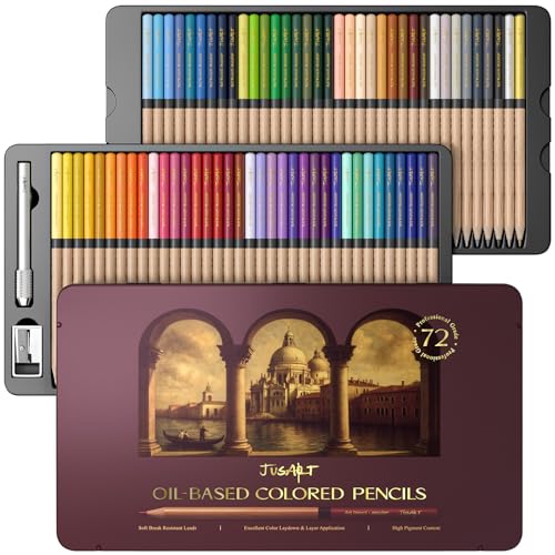 JusArt 72 Oil-Based Colored Pencils Soft Core Durable Vibrant