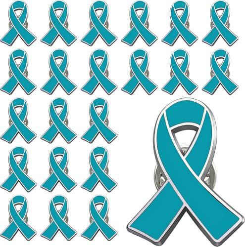 25/50/100/200 pieces Teal Ribbon pin Awareness Lapel Pins Ovarian Cervical Cancer pin Sexual Assault Teal Ribbon Brooch pin badge bulk