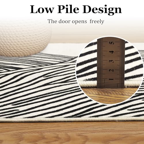 GarveeHome Runner Rug 2x6 Modern Abstract Entryway Runner Rug Washable Rug Contemporary Lines Hallway Runners Indoor Soft Faux Wool Rug Non-Slip Low Pile Runner for Laundry Kitchen Bedside Ivory/Black