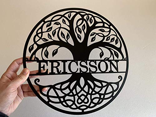 Personalized Tree Of Life Metal Sign Family Last Name Outdoor Use Wedding Gift Custom Front Door Wall Art Decor Wreath Wall Wood Hanging Monogram Plaque Housewarming Gift For Couple Door Hanger #TOP3