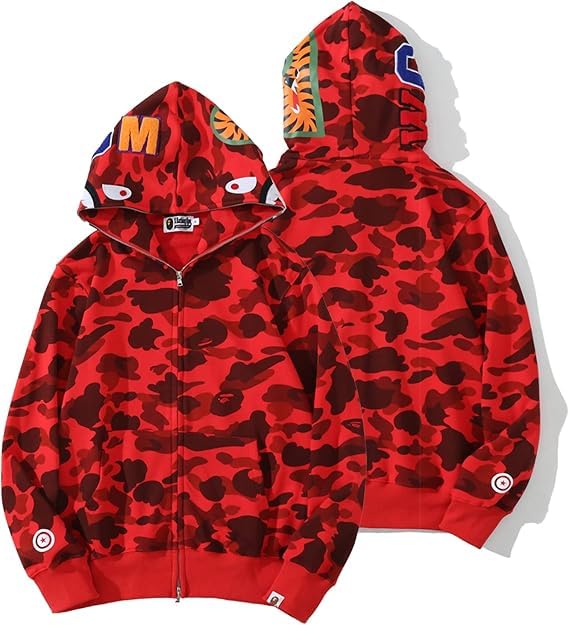 Fashion Shark Hoodie Full Zip Up Hoodie Camo Sweatshirt for Men Women Y2K Tops Graphic Hoodie Preppy Clothes M/4