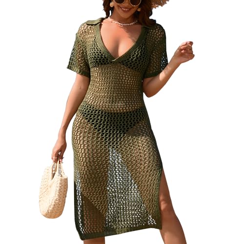 Vestido de playa tipo salida de baño confeccionado en ganchillo color verde XL