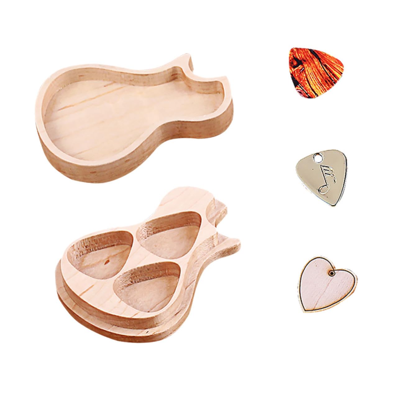 HANABASS 1 Juego Caja de Almacenamiento de Púas de Guitarra Forma de Guitarra de Madera de Arce con Púas Estuche para Guitarristas y Amantes Acústicas y Eléctricas