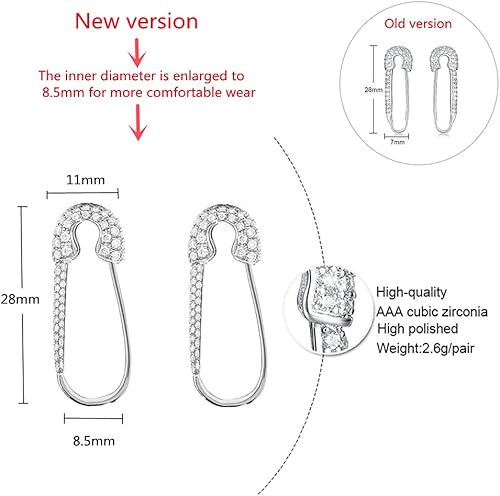 Miniatura 5 de Aretes de aro de plata de ley con circonita cúbica para mujeres y niñas, aretes de aro de plata de ley con circonita cúbica, hipoalergénicos,