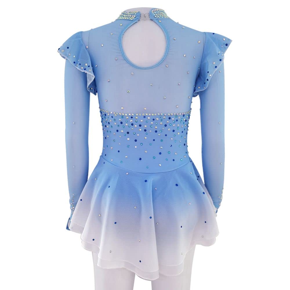 LIUHUO Eiskunstlaufkleid für Mädchen, professioneller Farbverlauf, Wettkampf, Bühnenaufführung, Blau