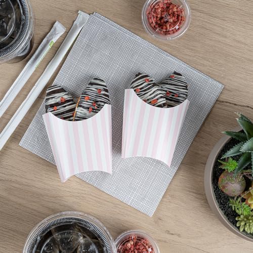 Restaurantware Bio Tek 3.9 x 2.6 x 3.5 Inch French Fry Cup 100 Disposable Snack Cups - Stackable Sustainable Pink And White Paper 2 Ounce Fry Holder For Fries Onion Rings Popcorn or Cookies by Restaurantware - Image 9