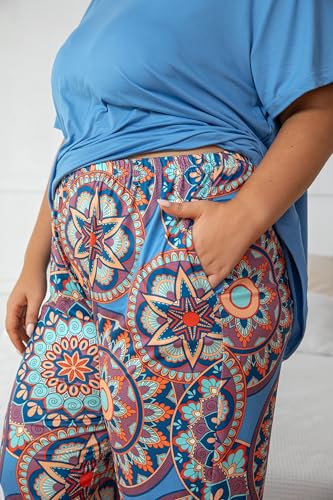Image of Vozanet Women's Pajama Sets Short Sleeve with Long Pant Soft Sleepwear Printed pj Loungewear With TWO Pockets Size 1X to 5X