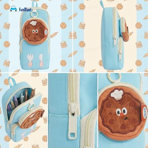 Image of FunBlast Pencil Pouch for Kids, Girls - Large Capacity Multipurpose Stationery Zipper Pouch with Coin Pouch for Kids & Adults, Kawaii Aesthetic Pencil Case Organizer, Cute School Supply Bag (SkyBlue)