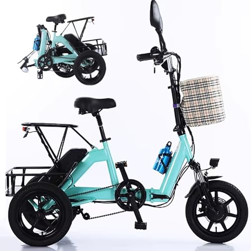 DJFYVAEIO 14-Zoll-Elektro-Dreirad (Faltbar), 2-Sitzer, Mit Scheinwerfern Und Rücklichtern, Rückspiegel, Großer Korb – Für Müheloses Fahren Und Freizeitzwecke