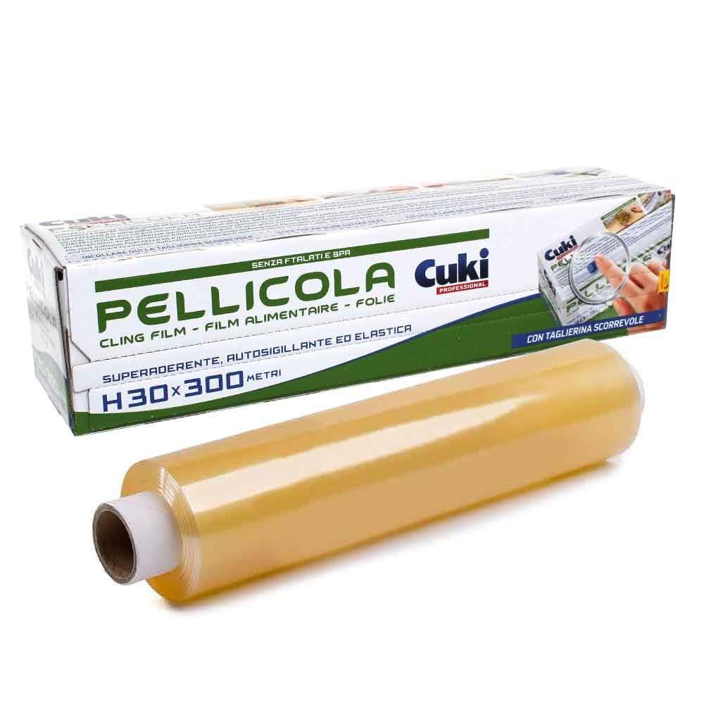 Pellicola Trasparente per Alimenti in PVC 30 cm x 300 m con Taglierina Scorrevole, Rotolo Professionale per Conservazione e Copertura Cibi