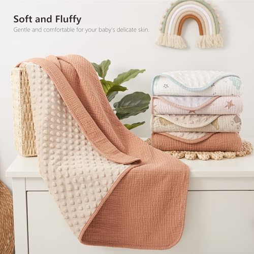 Image of Susurration Baby Blanket for Unisex Boys Girls, 2 Pack Soft Fluffy Crib Blankets with Muslin Cotton Front and Dotted Fleece Back, Receiving Blanket for Baby Newborn Infant, 30x40in, Beige Sun&Brown