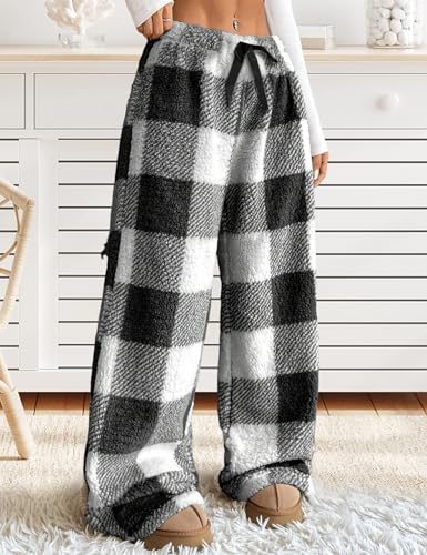 Wyeysyt Women Fuzzy Pajama Pants Plush Elastic Waist Wide Leg Leopard Pants Pj Bottoms Lounge Pants4