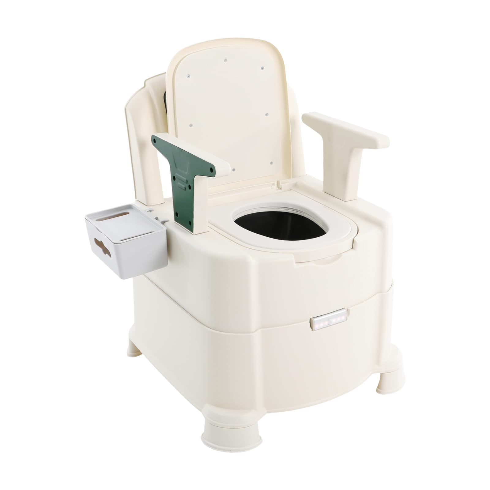 WC da campeggio portatile, con schienale e braccioli, WC portatile da viaggio con luce a sensore, secchio rimovibile, capacità di carico 100 kg, per campeggio, viaggi, camper