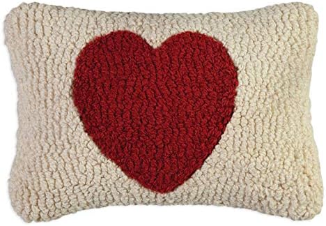 Chandler 4 Corners Artist-Designed Red Heart Hand-Hooked Wool Decorative Throw Pillow (8” x 12”)