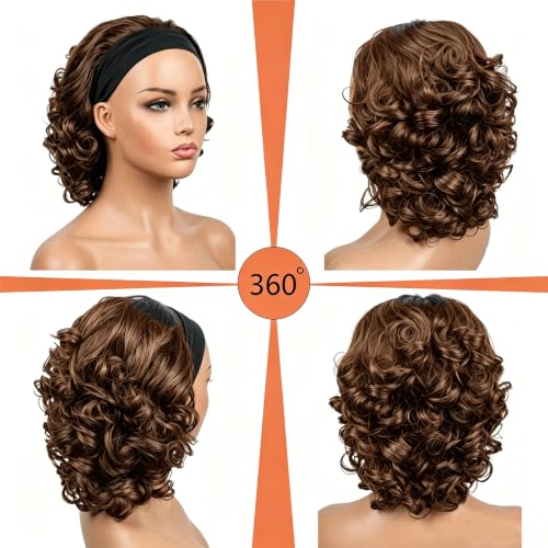 Image of Celiarita Curly Bob Headband Wig Human Hair 10 Inch Machine Made Wigs Glueless Fringe Rose Bouncy Headband Wig for Black Women #T1B /2