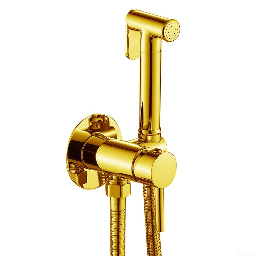 Pulverizador de bidé, kit de bidé de inodoro con cabezal de ducha de mano, aleación de zinc, spray de bidé de presión ajustable para higiene personal y limpieza de mascotas (dorado)