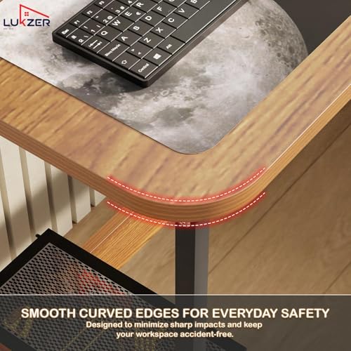 Image of Lukzer Engineered Wood L-Shaped Corner Study and Computer Laptop Table for Home or Office | MST-007 /Black & Oak Brown | Multi-Functional Gaming Station and WFH Desk with Metal Frame