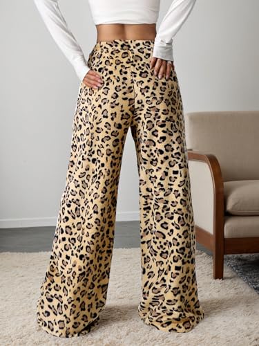 Womens Cheetah Print Fuzzy Fleece Pajama Pants Y2K Leopard Pants with Pockets Fall Winter Warm Pj Bottoms3