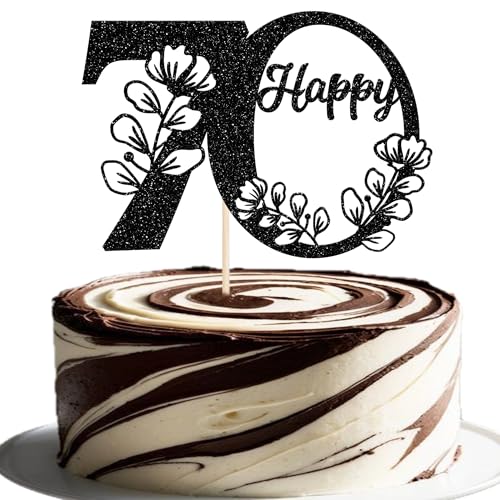 1 paquete Happy 70th Birthday Cake Topper Cheers to 70 Years Cake Topper Seventy Birthday para niñas Decoración Happy 70th Birthday Cake Decoración para Cumpleaños Accesorios Negro