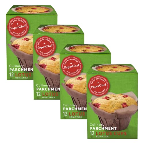 PaperChef - Parchment Lotus Baking Cups - Easy Release, Non-Stick Paper - 12 Count - 4 Pack