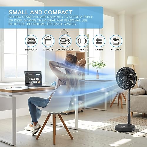 Air Pro 13" Pedestal Fan With Remote Control - Oscillating & Portable Foldable Fan - Height Adjustable Cooling Fan - LED Display - 12 Speed Turbo - Quiet Air Circulation for Bedroom, Homes & Office - Image 4