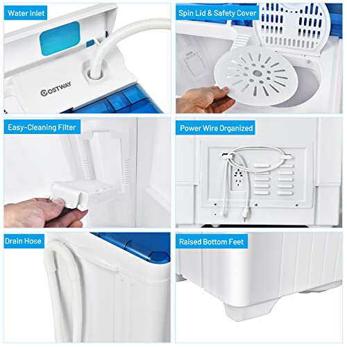 COSTWAY Twin Tub Washing Machine, 4.5KG/8.5KG/10.5KG Total Portable Laundry Washer Spin Dryer Timing Function and Drain Pump for Apartment Dorms (Blue+White, 6.5kg Washer+2kg Dryer) - Image 8